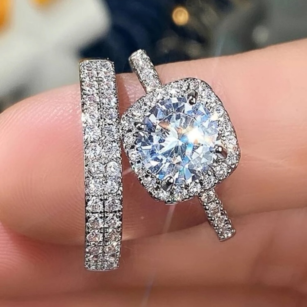 Silver Engagement Style Ring Set - Picture 2 of 3